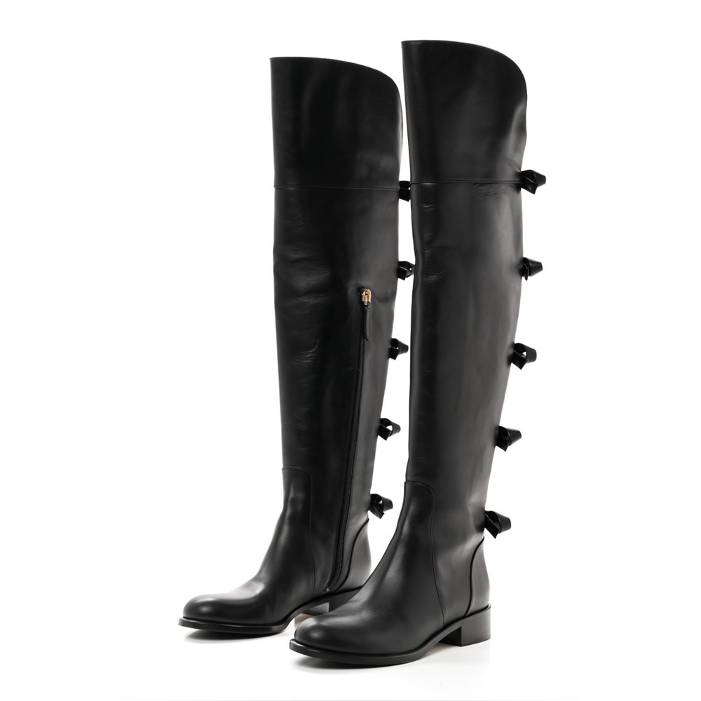 Valentino Garavani Calfskin Multi Bow Over-the-Knee Leather Boots – Size 36.5